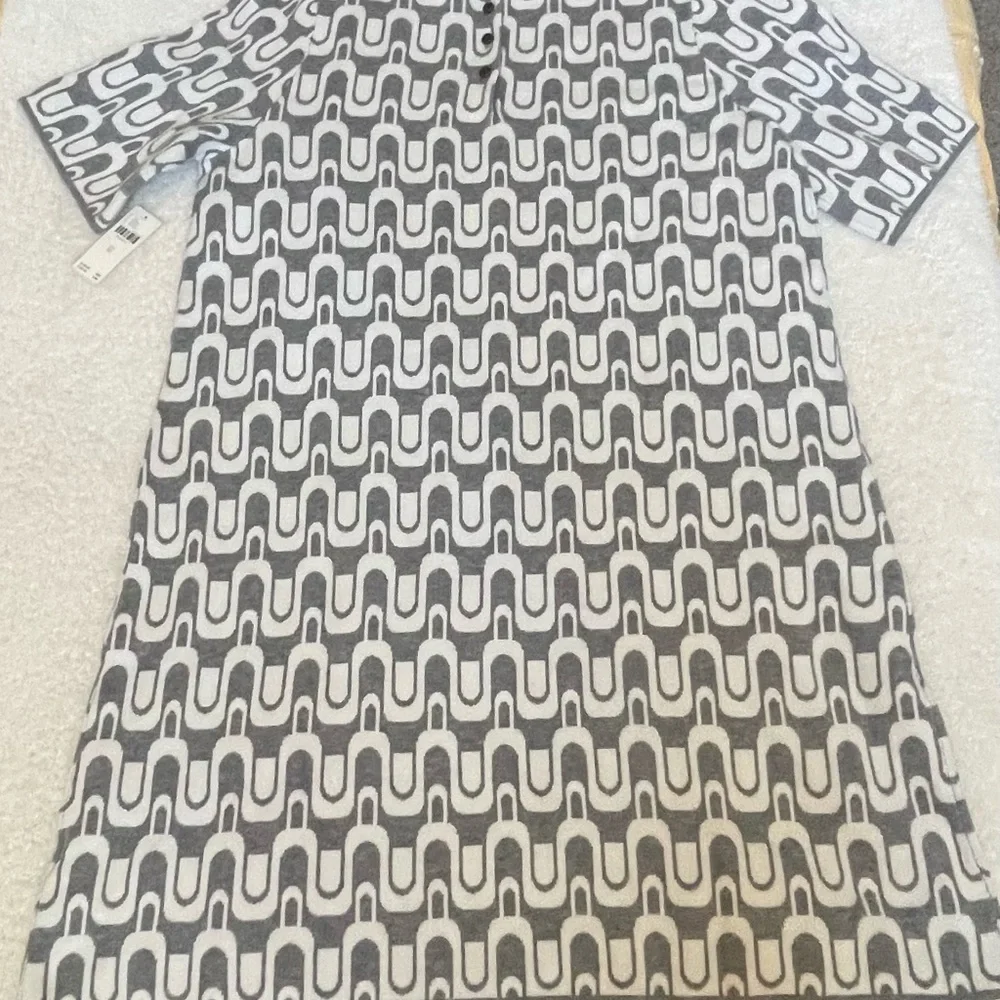 Anthropologie Grey & White Geometric High-Neck Mini Dress XL - Picture 9 of 15